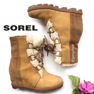 SOREL Joan of Arctic Nubuck Suede Wedge II Lace Up Shearling Boots 7
